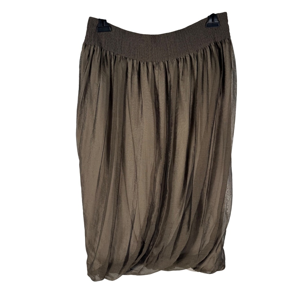 Lafayette 148 New York Silk Blend Bubble Hem Skirt Womens 6 Bronze Brown Smocked - Picture 6 of 7